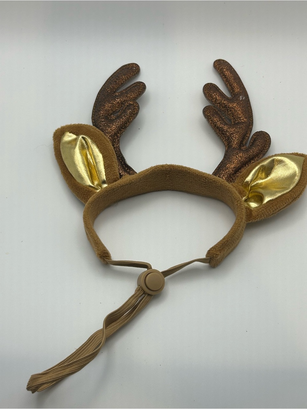 Dog Adjustable Reindeer Antler Headband with Gold Inner Ears